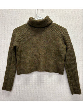 Aritzia Talula Mohair Wool Blend Cropped Turtleneck Sweater Olive Green XXS